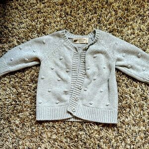 Monica + Andy grey organic cotton cardigan - 6-12M but fits larger IMHO